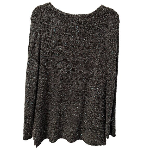 Apt. 9 blouse Sz  XL Gray Sequin V-Neck Long Sleeve Sweater With Sheer Underlaye - Picture 11 of 12
